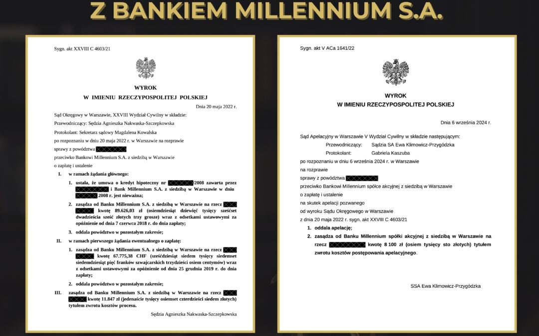 FRANKOWICZE – PRAWOMOCNA WYGRANA Z BANKIEM MILLENNIUM S.A.