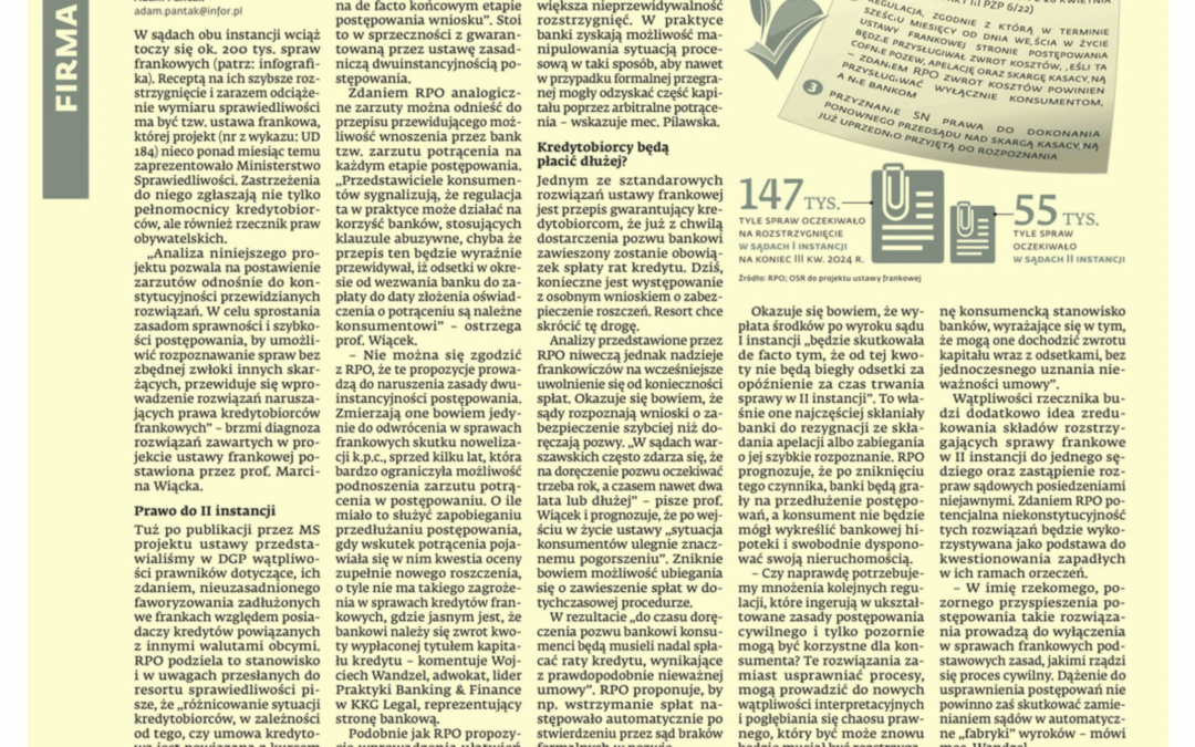 Ustawa frankowa nie do przyjęcia – komentarz adwokat Karoliny Pilawskiej dla Dziennika Gazety Prawnej