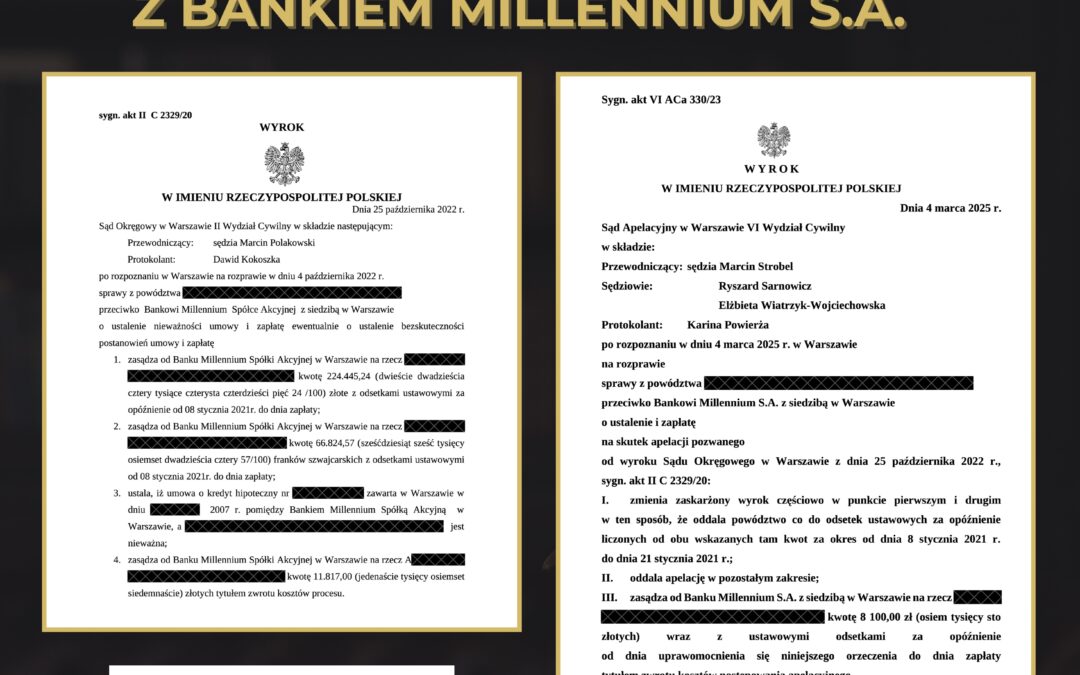 FRANKOWICZE – PRAWOMOCNA WYGRANA Z BANKIEM MILLENNIUM S.A.