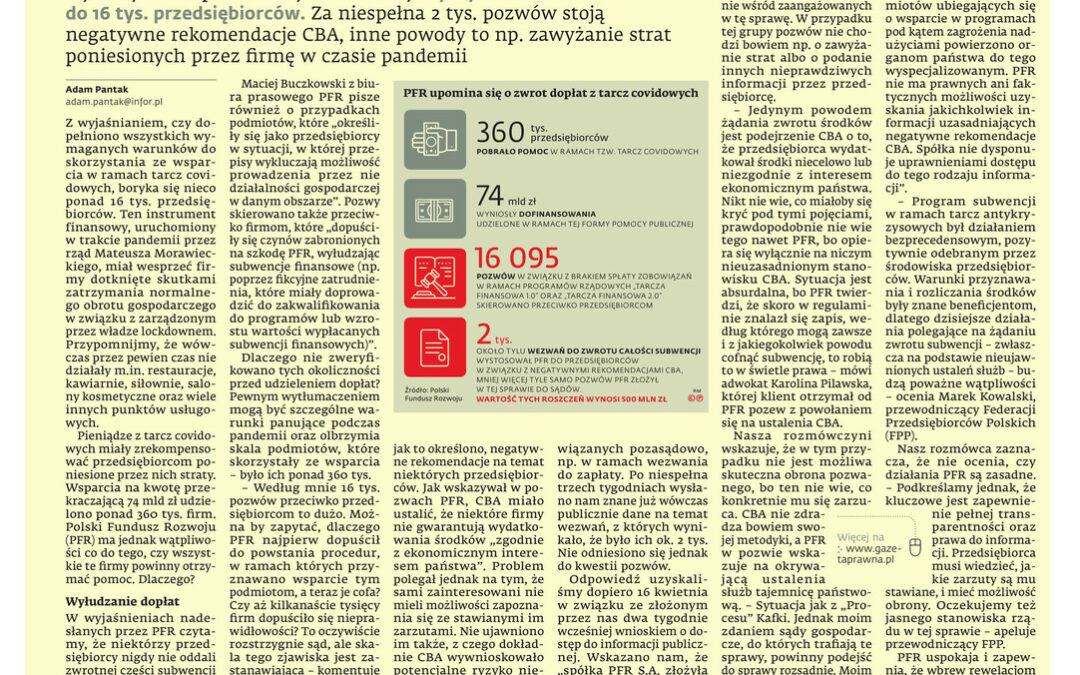 Pozew PFR – komentarz adwokat Karoliny Pilawskiej dla Dziennika Gazety Prawnej