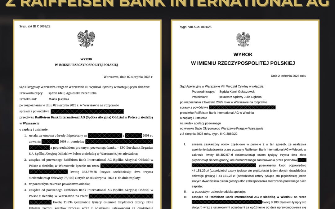 FRANKOWICZE – PRAWOMOCNA WYGRANA Z RAIFFEISEN BANK INTERNATIONAL AG