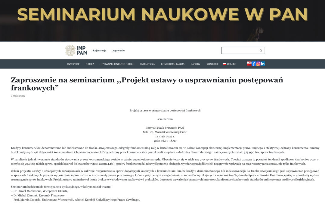 Ustawa frankowa – seminarium w Polskiej Akademii Nauk – byliśmy tam!