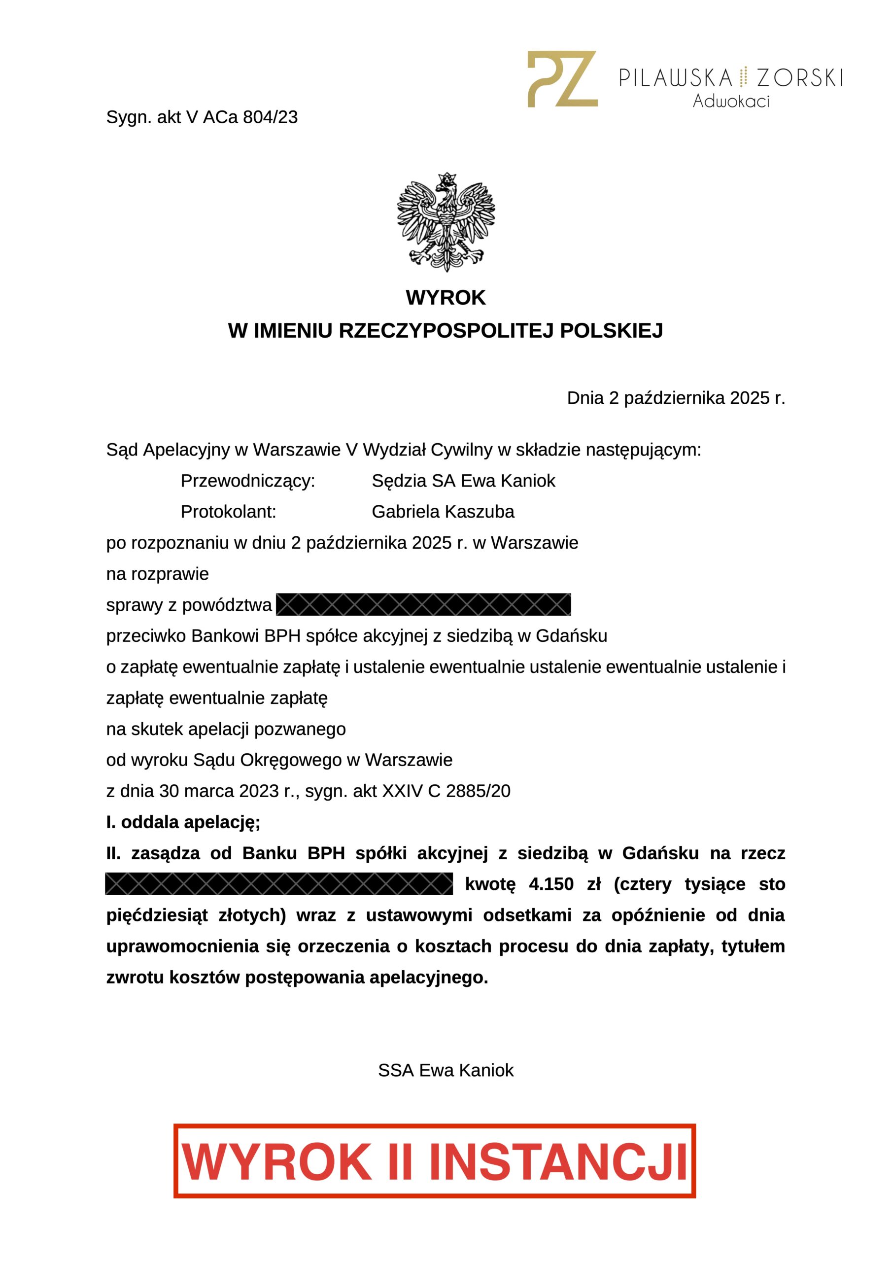 prawomocna wygrana z bankiem